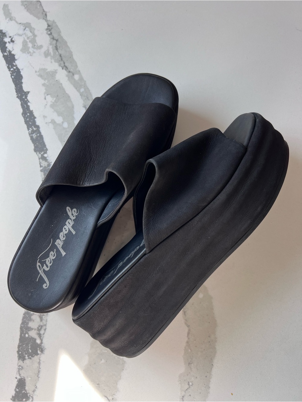 Free People Harbor Black Platform Slide Sandals